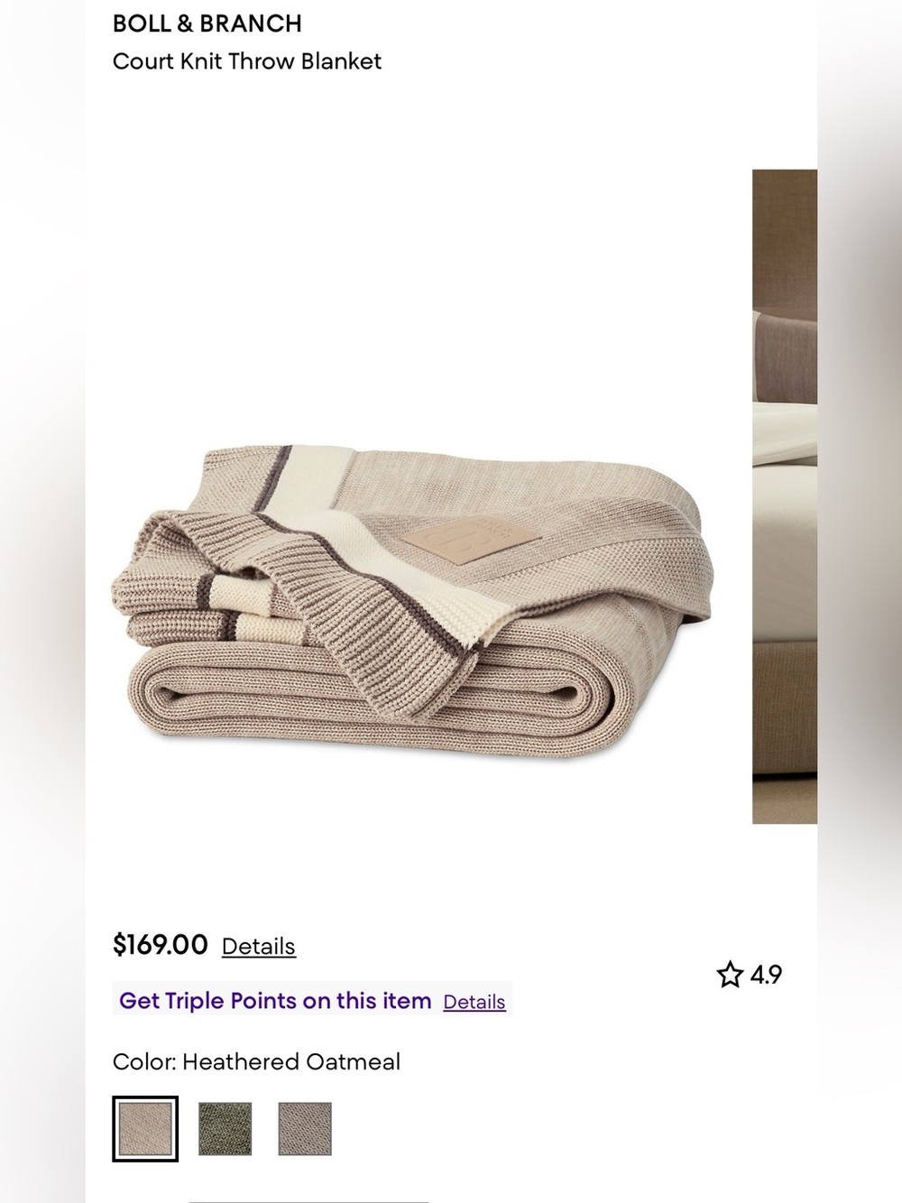 Boll & Branch Court Knit Throw in Heathered Oatmeal